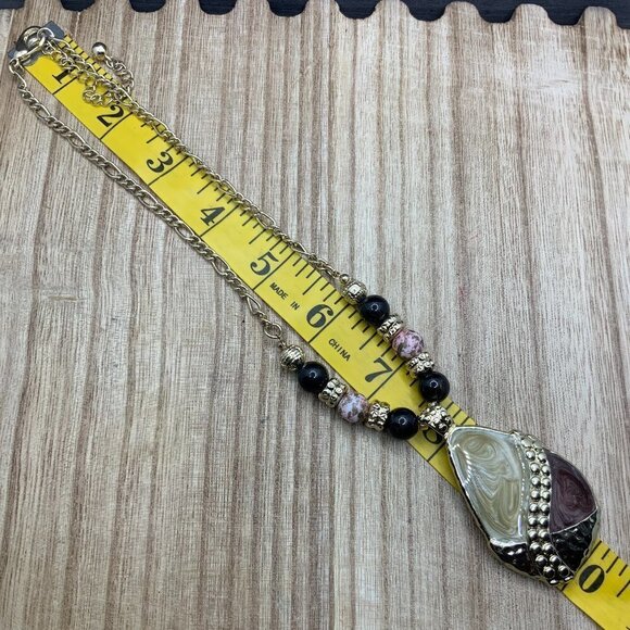 Kenneth Cole Tear Drop Enamel Pendant Beaded Necklace - Picture 6 of 6